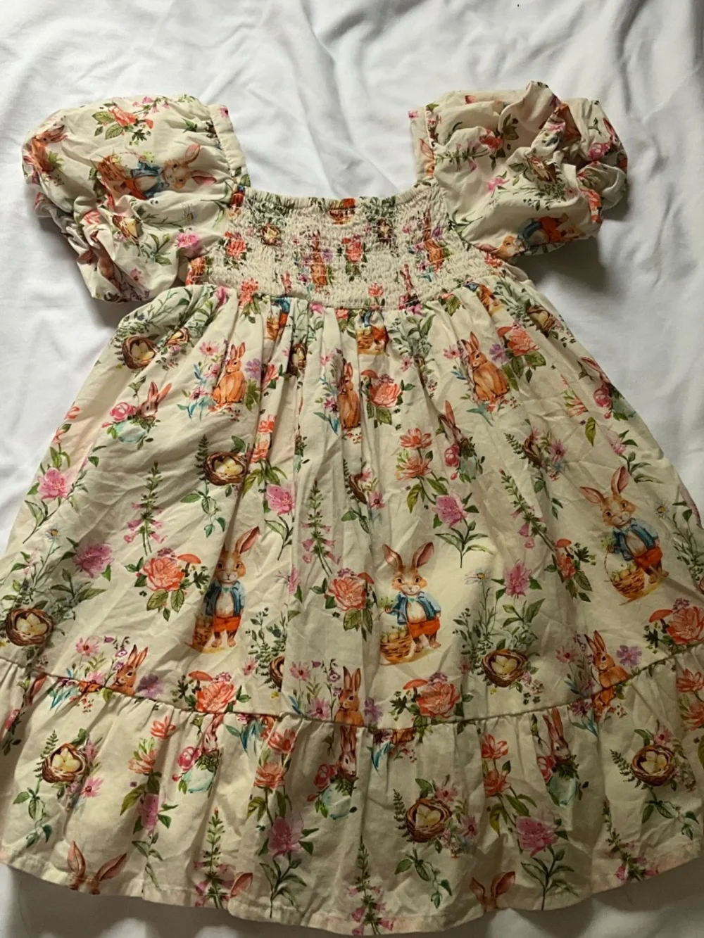 Girls Dress w/ Brown Bunnies & Flowers Sz 4t